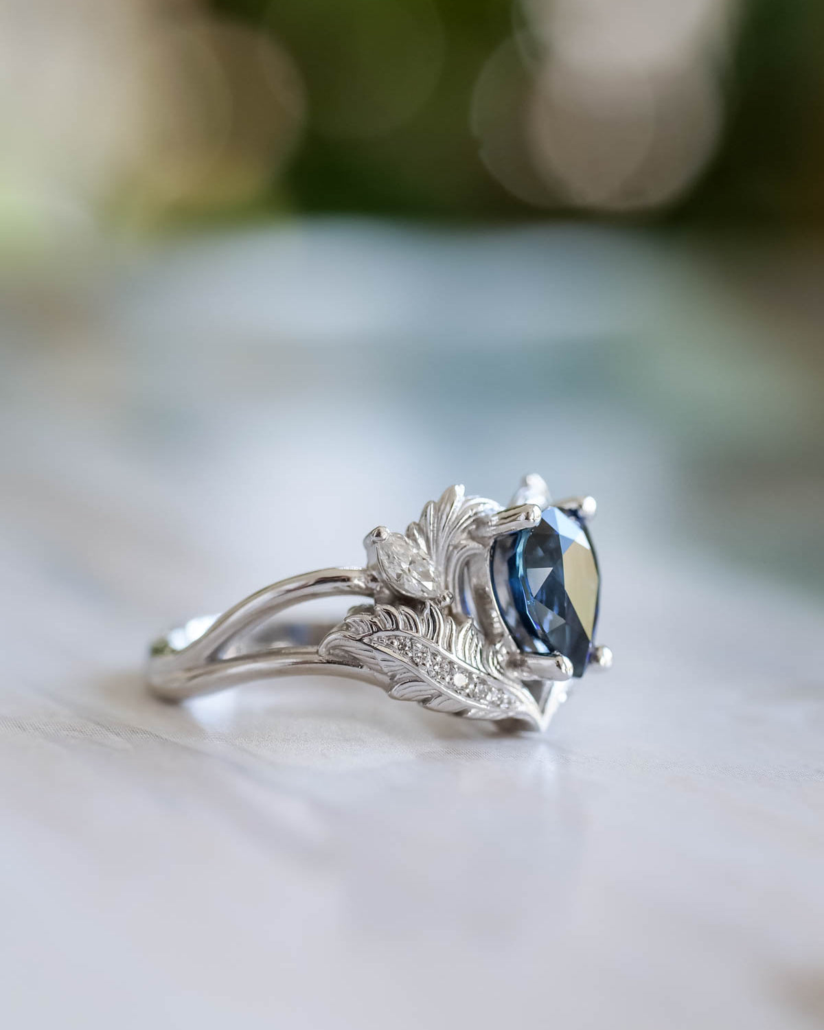 Genuine sapphire bridal ring set, gold engagement and wedding rings set with diamonds / Adonis - Eden Garden Jewelry™