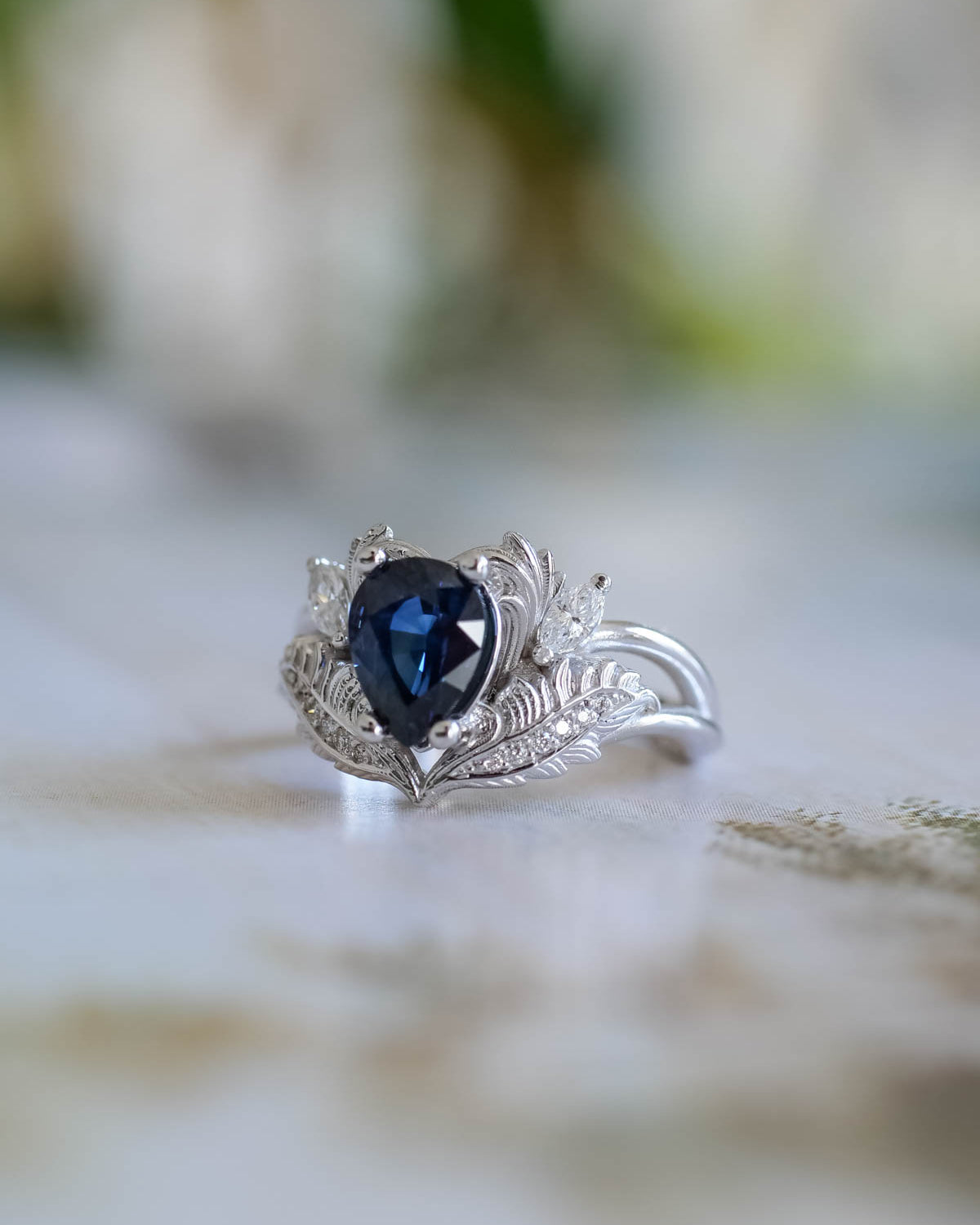 Genuine sapphire bridal ring set, gold engagement and wedding rings set with diamonds / Adonis - Eden Garden Jewelry™