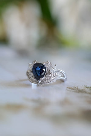 Green Blue Sapphire Engagement Ring Set - MollyJewelryUS