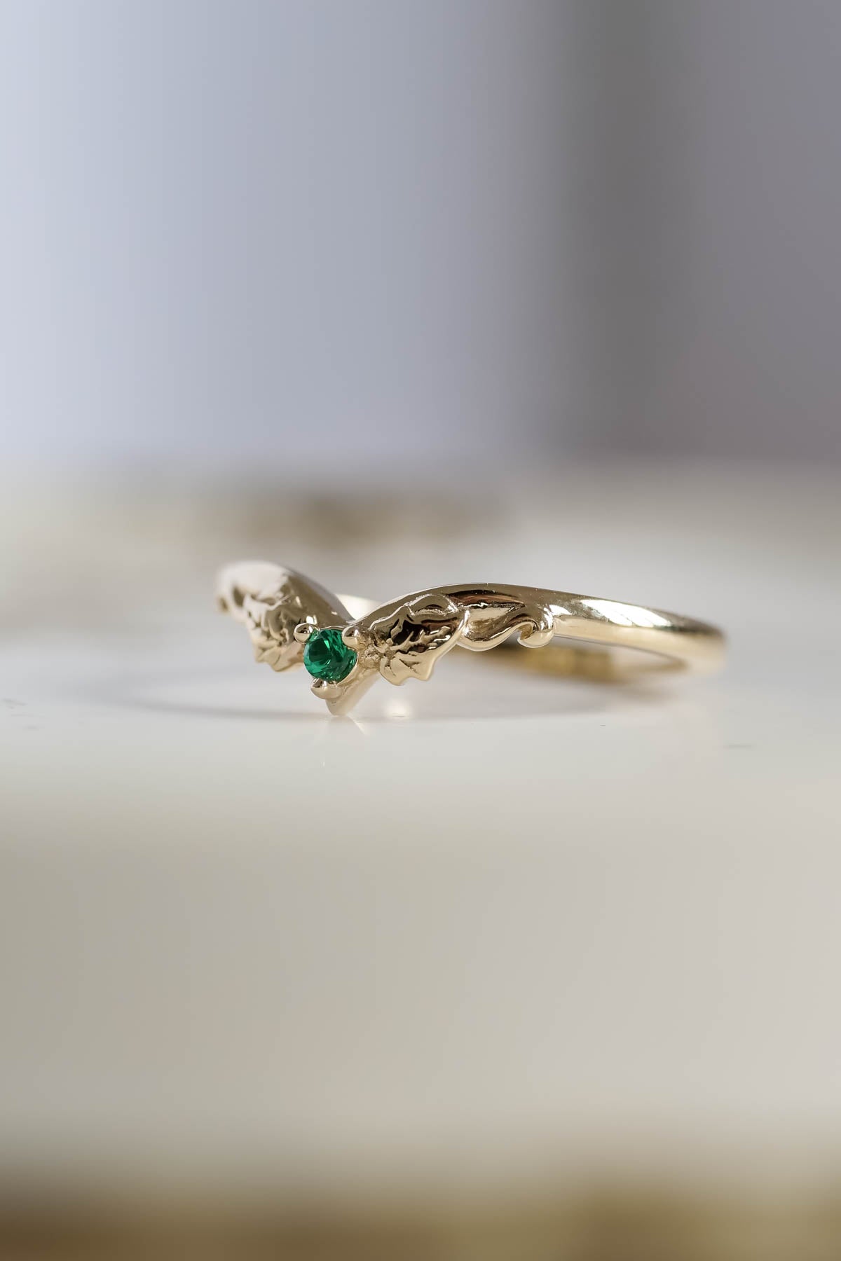 Ivy wedding band with lab emerald, matching ring for Ariadne - Eden Garden Jewelry™
