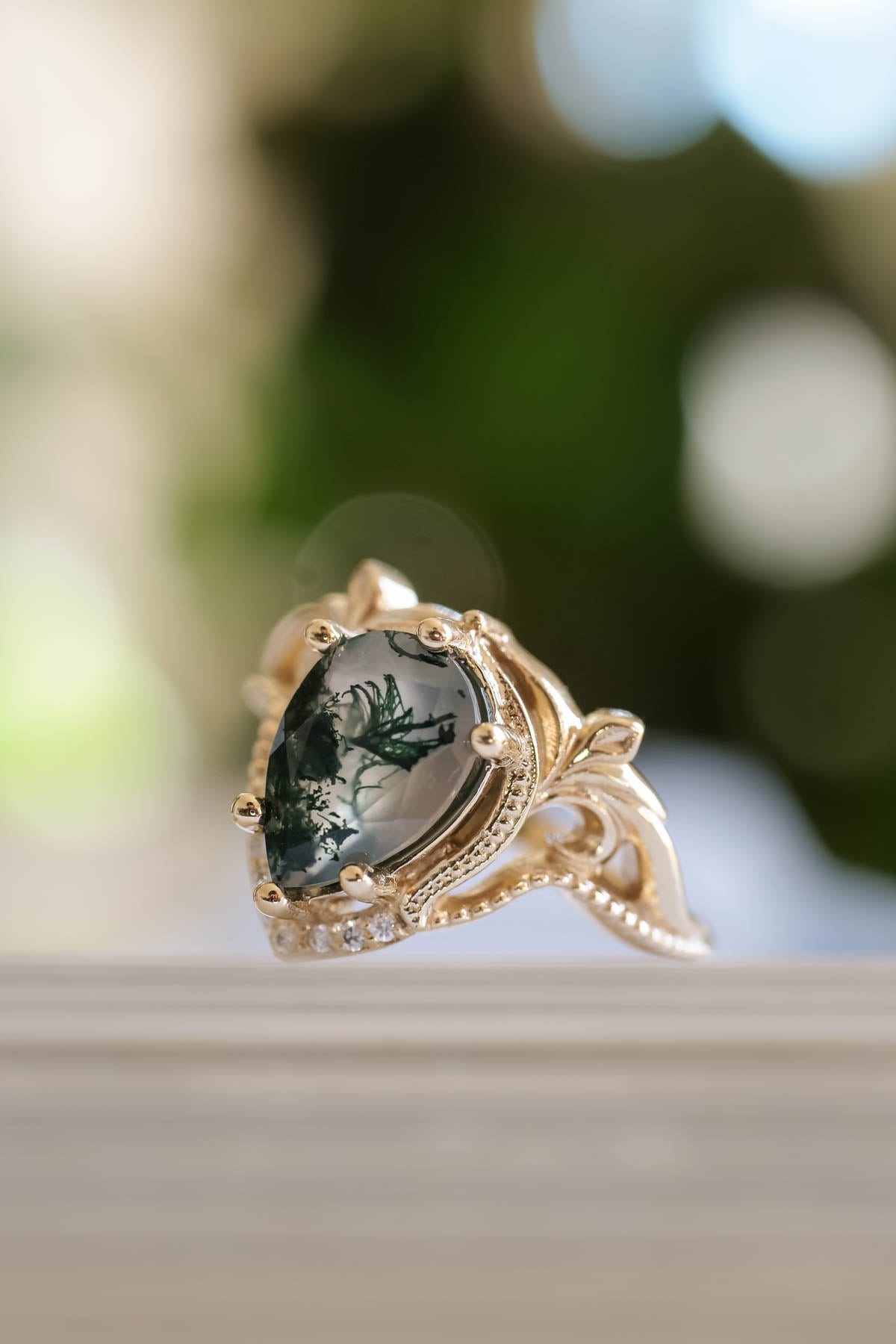 Moss agate rose gold ring, unique statement ring / Lida - Eden Garden Jewelry™