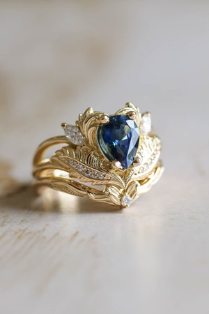 Dark blue sapphire engagement ring, ornate proposal ring with diamonds / Adonis - Eden Garden Jewelry™