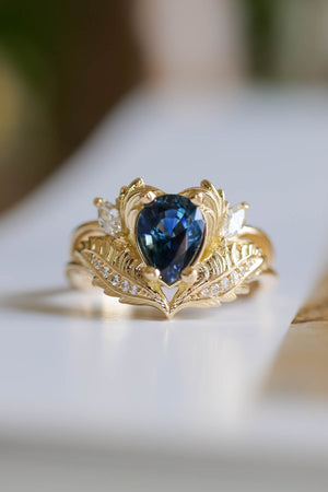 Royal blue sapphire engagement ring set, gorgeous bridal ring set / Adonis - Eden Garden Jewelry™
