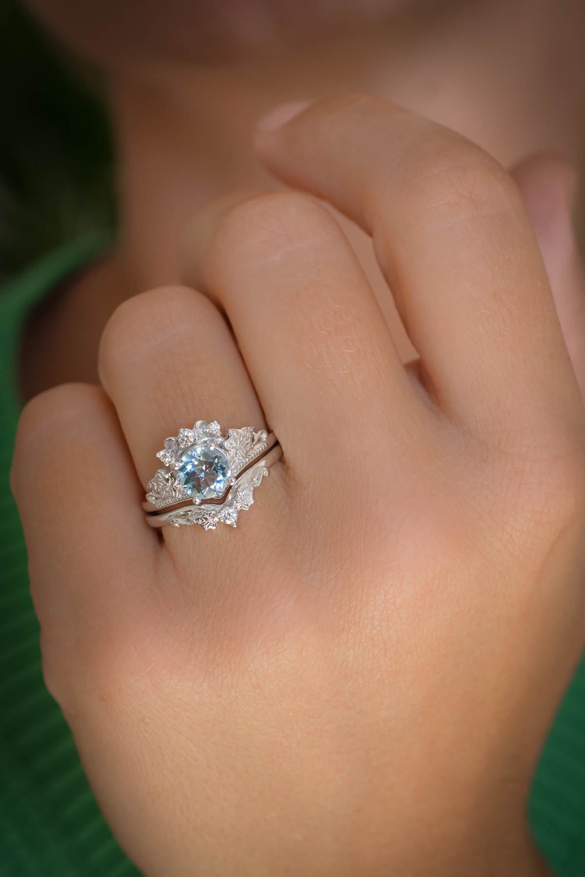 15 Carat Emerald Cut Aquamarine Ring w/ Diamonds in 14k - Filigree Jewelers