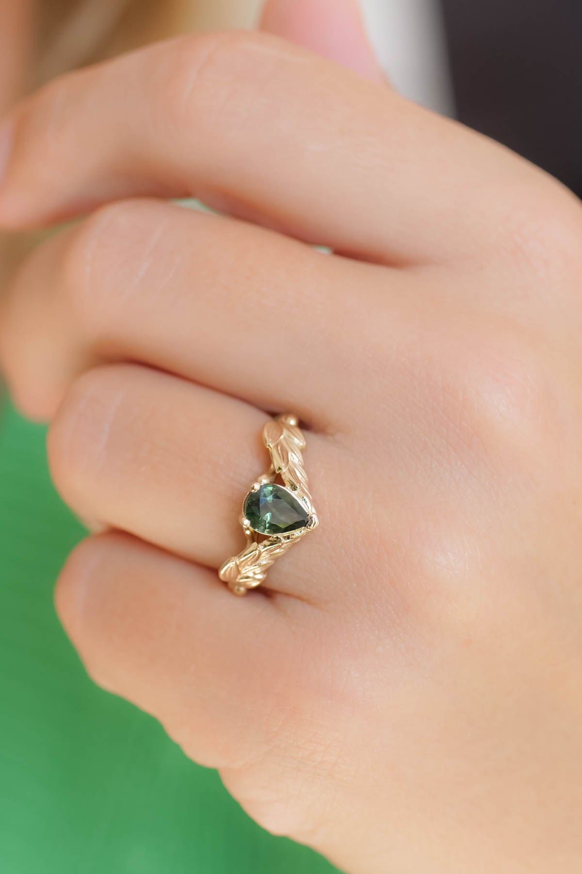 Handmade Branch Snake Ring with Natural Green Agate from Black Diamonds New  York