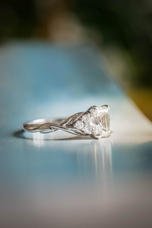 Emerald cut moissanite engagement ring, white gold diamond ring / Gloria - Eden Garden Jewelry™