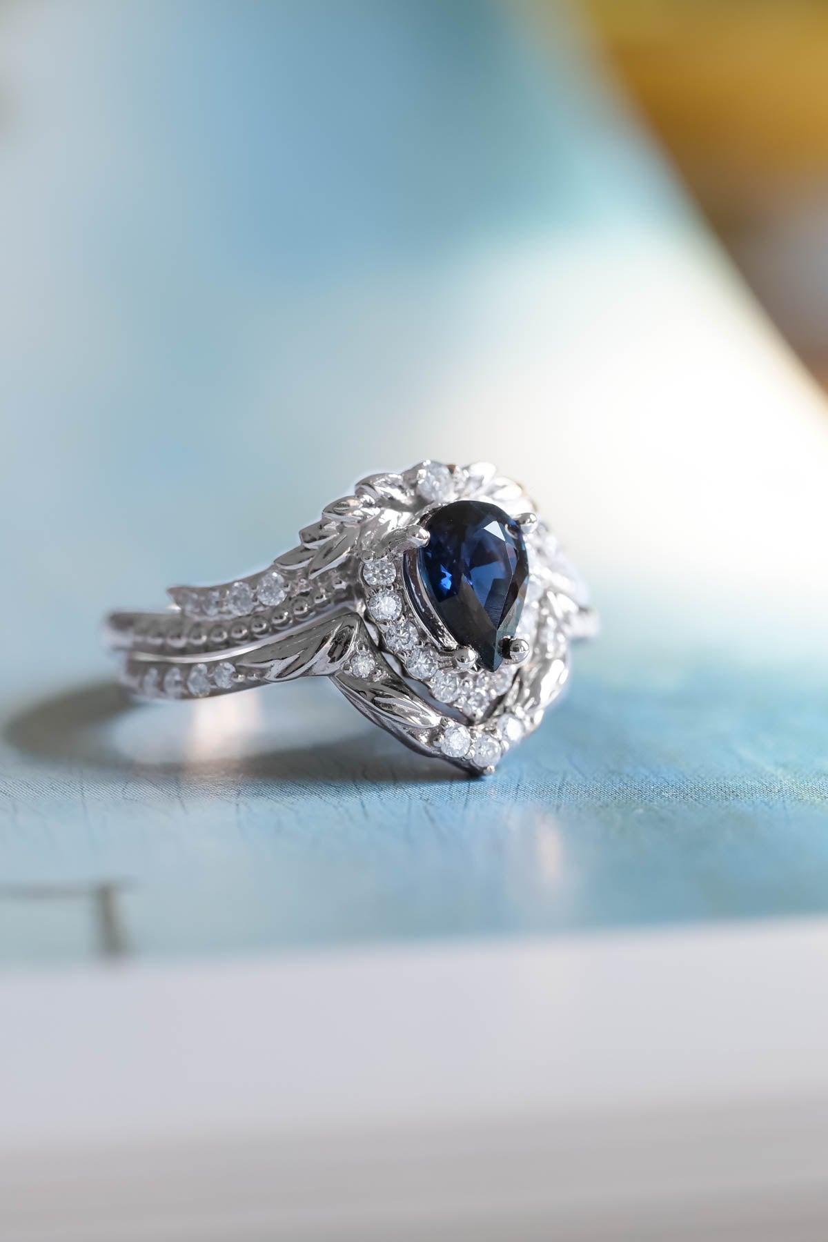 Royal blue sapphire engagement ring set, gorgeous diamond bridal ring set / Lyonella - Eden Garden Jewelry™