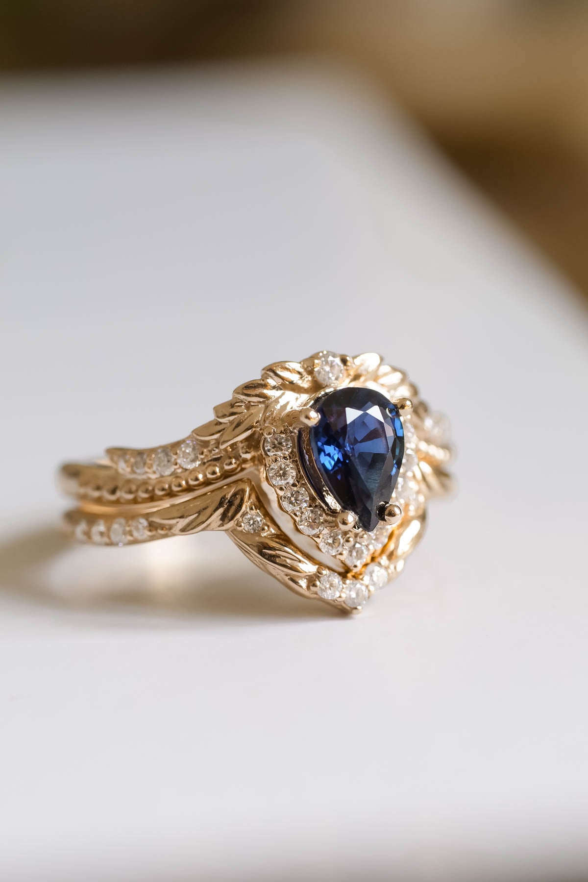 Royal blue sapphire engagement ring set, gorgeous diamond bridal ring set / Lyonella - Eden Garden Jewelry™