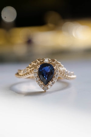 Genuine sapphire engagement ring, rose gold halo engagement ring / Lyonella - Eden Garden Jewelry™