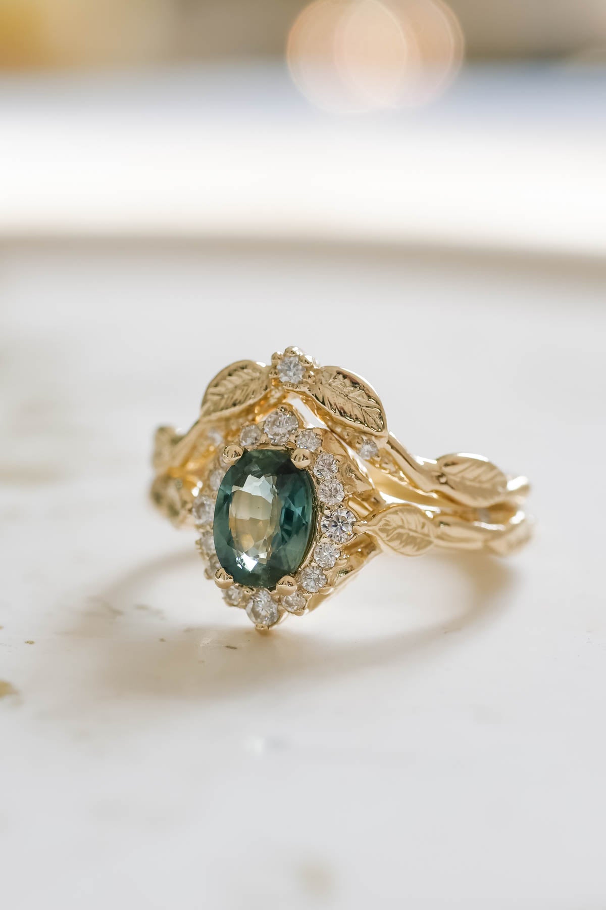 Florentina | custom bridal ring set with oval cut gemstone 7x5 mm - Eden Garden Jewelry™