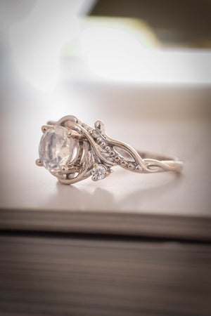 Moonstone engagement ring with diamonds, gold rainbow gemstone ring / Undina - Eden Garden Jewelry™