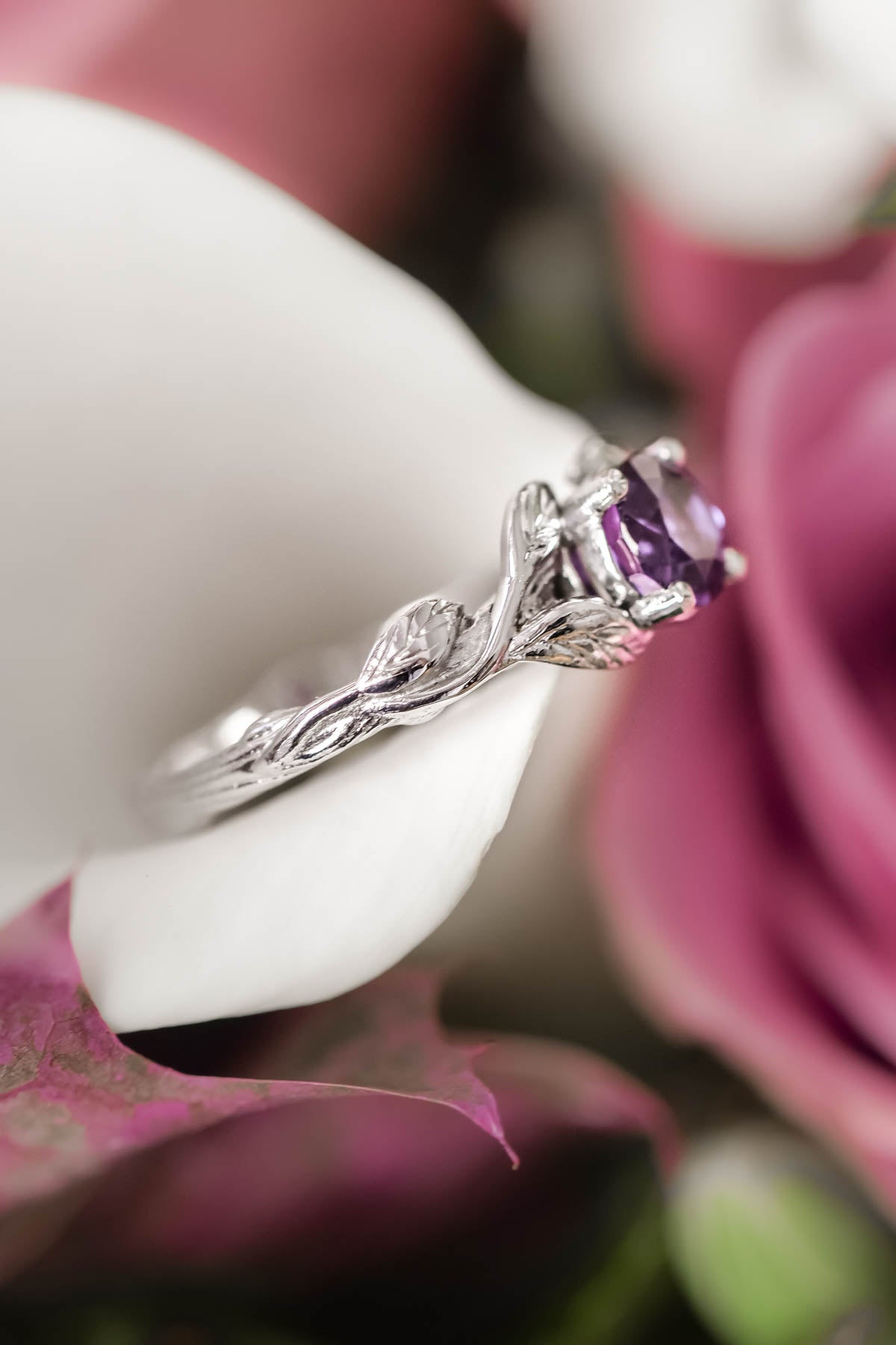 Alexandrite gold leaf engagement ring / Clematis - Eden Garden Jewelry™