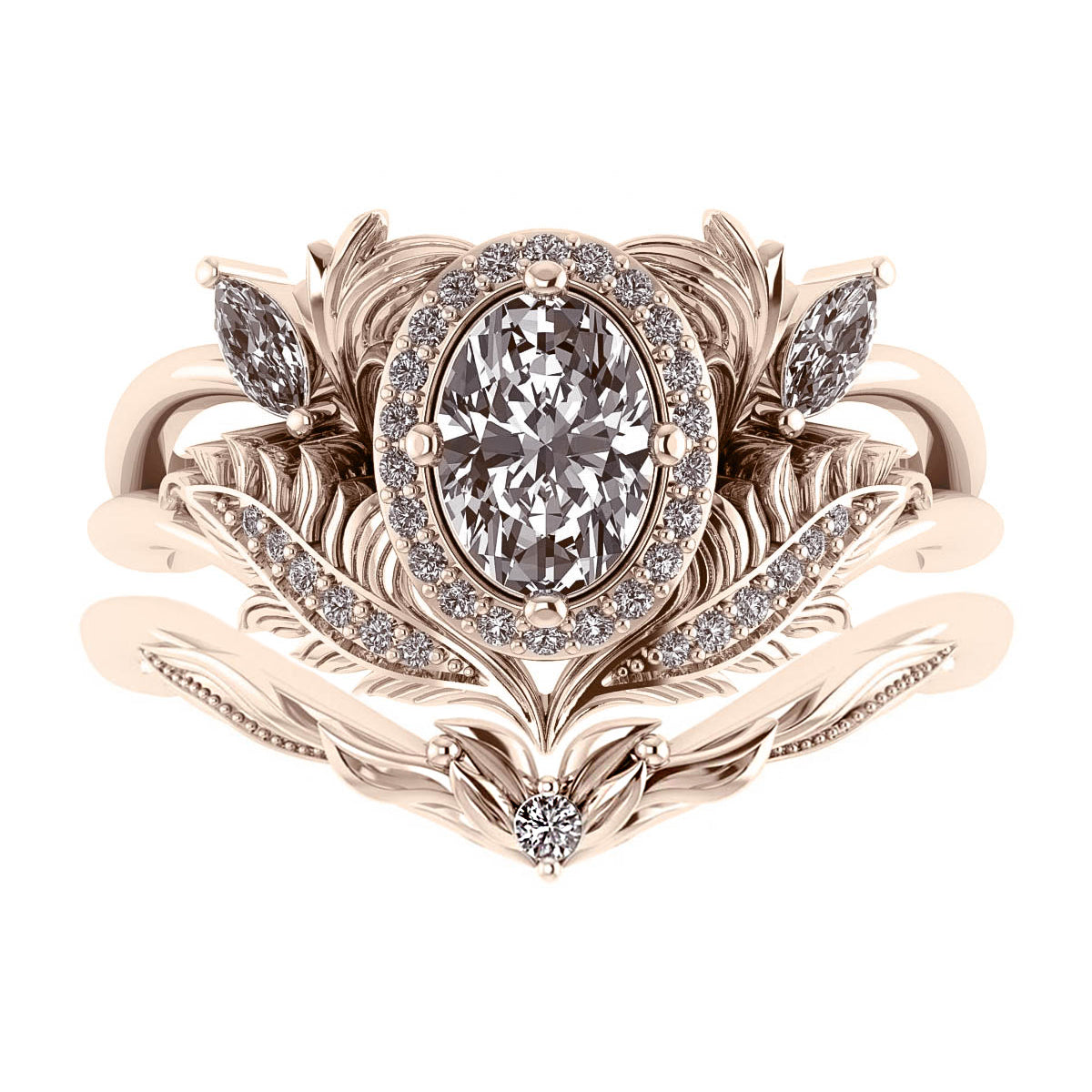 Adonis | oval cut gemstone setting with halo and marquises - Eden Garden Jewelry™