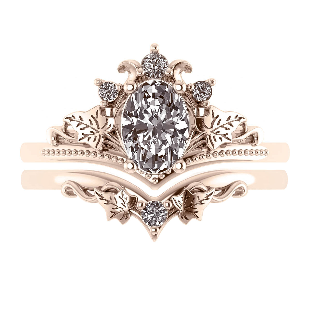 Ariadne | bridal ring set, oval cut gemstone setting - Eden Garden Jewelry™