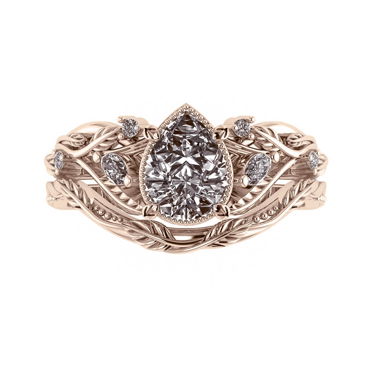 Patricia | custom bridal ring set with pear cut gemstone 8x6 mm - Eden Garden Jewelry™