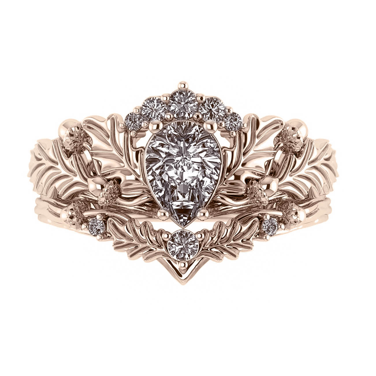 Royal Oak | custom bridal ring set with pear cut gemstone 7x5 mm - Eden Garden Jewelry™