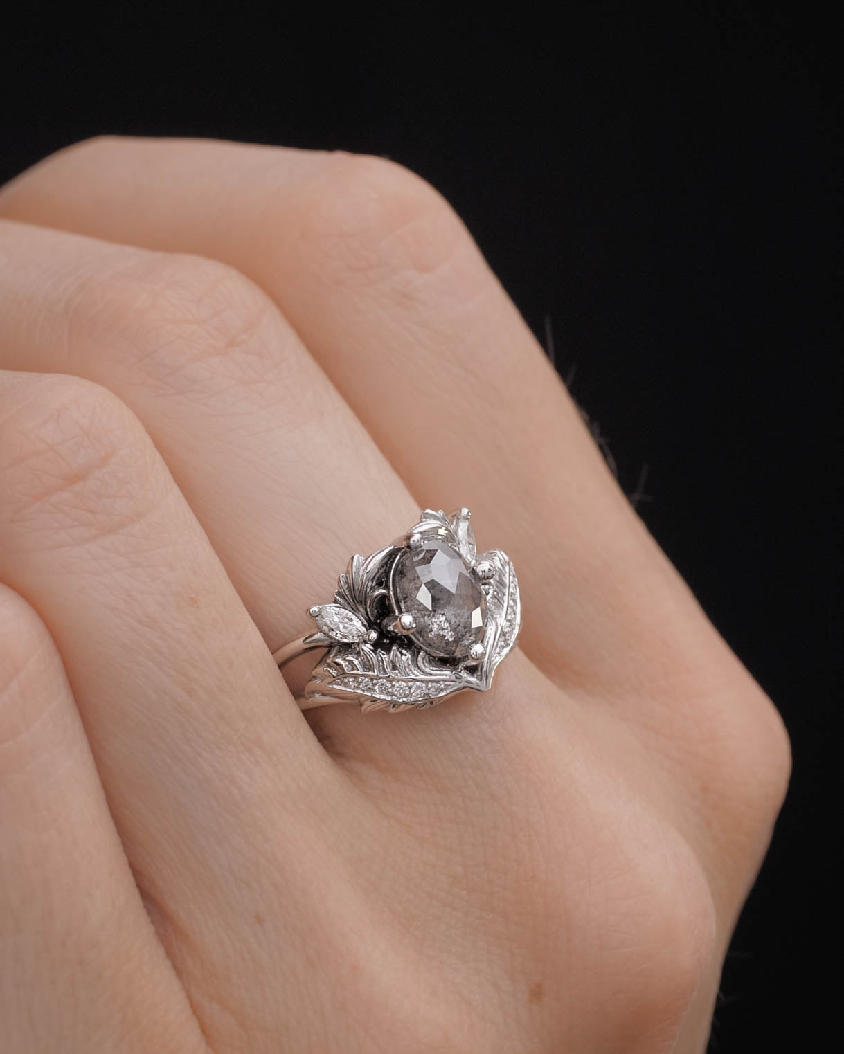 Salt & pepper diamond engagement ring / Adonis - Eden Garden Jewelry™