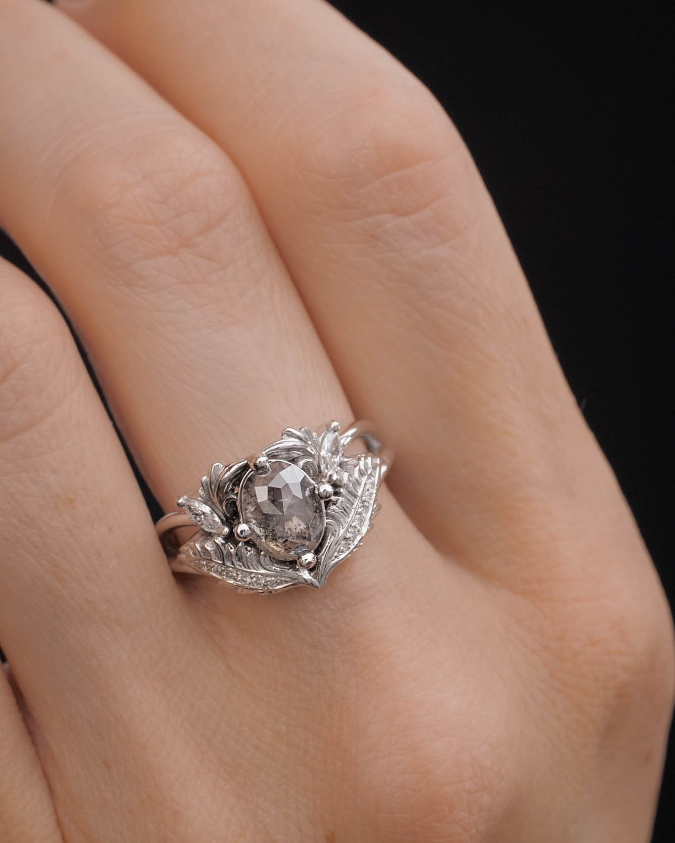 Salt & pepper diamond engagement ring / Adonis - Eden Garden Jewelry™