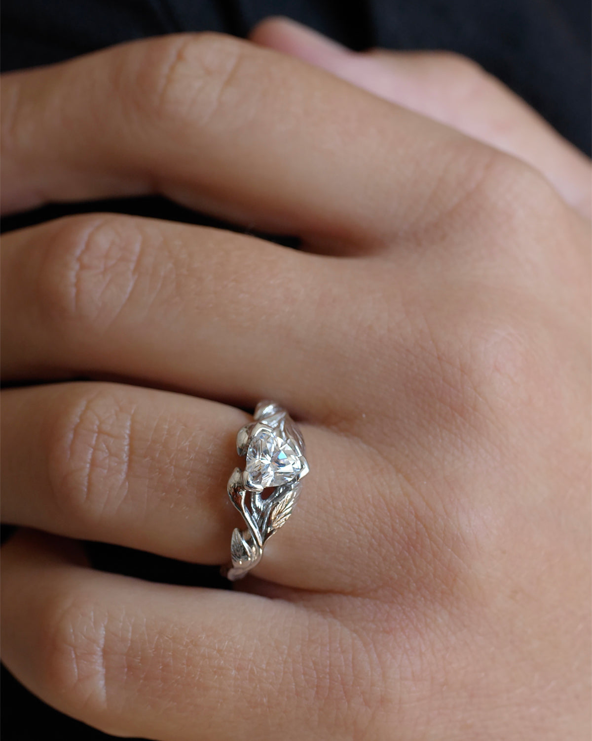 Moissanite gold engagement ring, trillion cut proposal ring / Clematis - Eden Garden Jewelry™