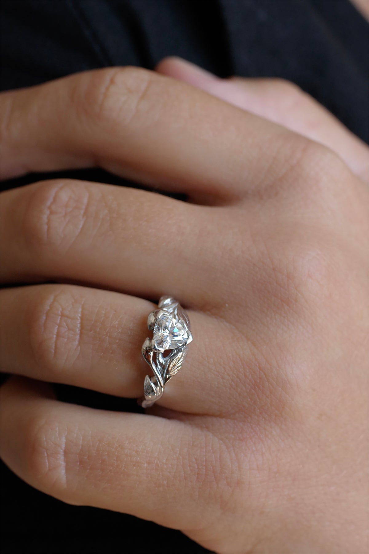 Moissanite gold engagement ring, trillion cut proposal ring / Clematis - Eden Garden Jewelry™