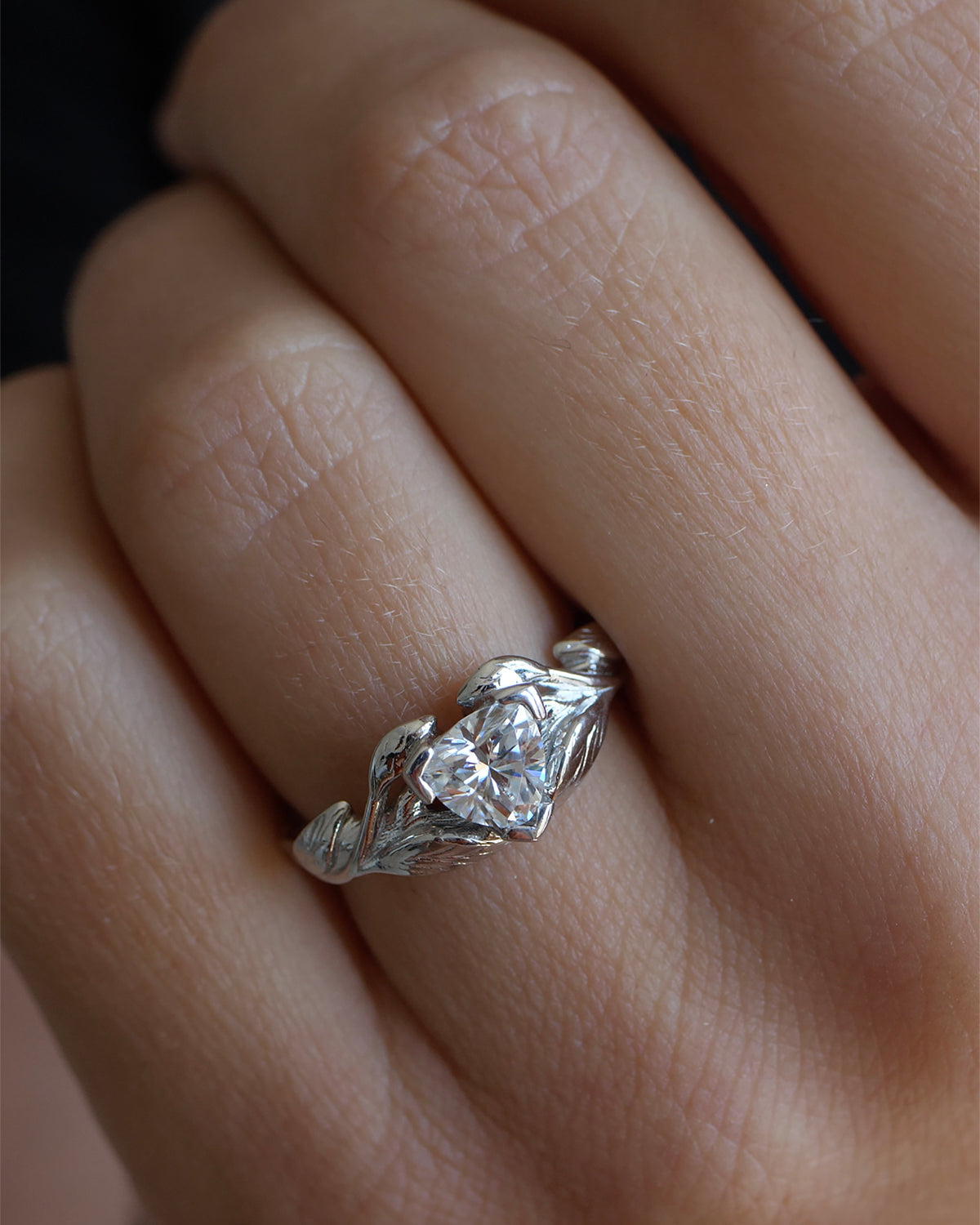 Moissanite gold engagement ring, trillion cut proposal ring / Clematis - Eden Garden Jewelry™