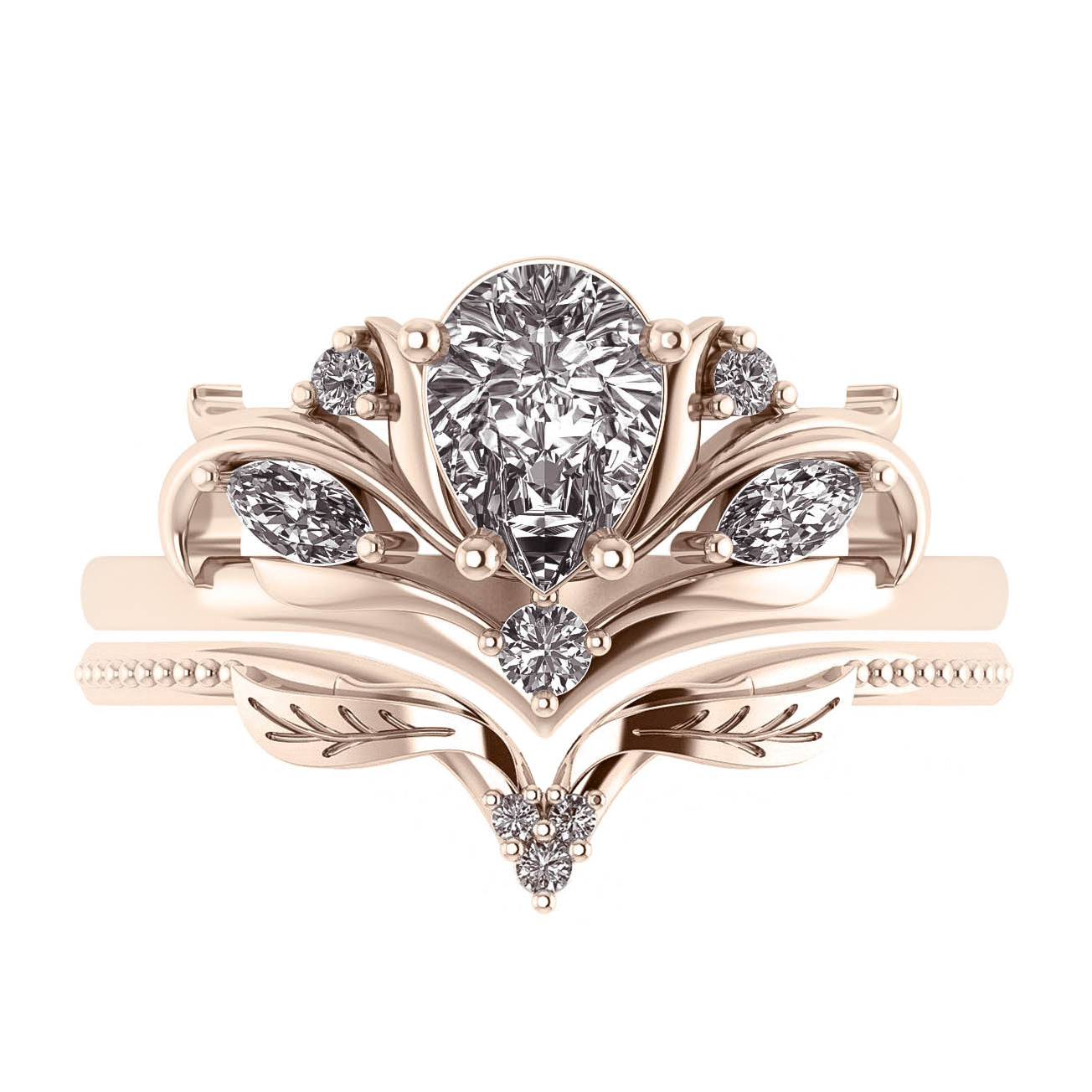 Custom request: Swanlake ring set with three diamonds wedding band - Eden Garden Jewelry™