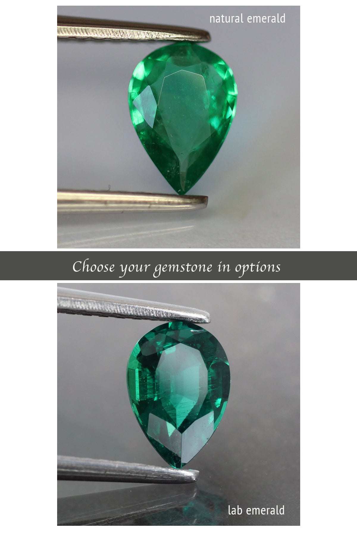 Teardrop emerald engagement ring, gold leaves ring / Azalea - Eden Garden Jewelry™