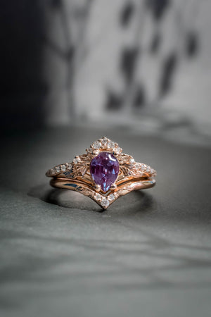 READY TO SHIP: Amelia set in 14K rose gold, pear alexandrite 7x5 mm, moissanites, RING SIZE - 5 US - Eden Garden Jewelry™