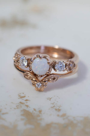 Opal engagement and wedding ring set with diamonds / Fiorella - Eden Garden Jewelry™