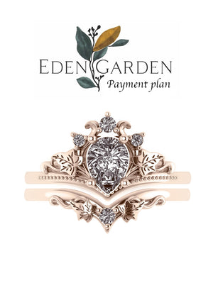 3 months payment plan: Ariadne bridal ring set with lab emerald - Eden Garden Jewelry™