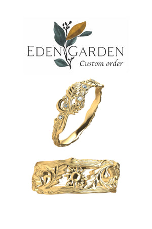 Custom order final payment: oak band with sun, twig ring for moon - Eden Garden Jewelry™