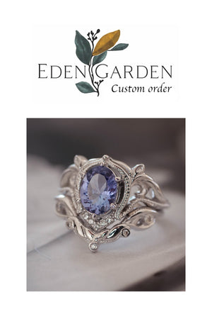 Custom order: Lida ring set with lavender tanzanite & customised wedding band - Eden Garden Jewelry™