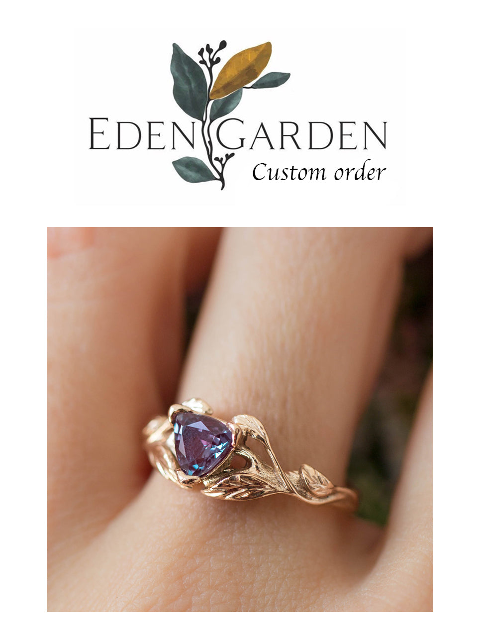 Custom order: Clematis ring with lab alexandrite and moissanites - Eden Garden Jewelry™