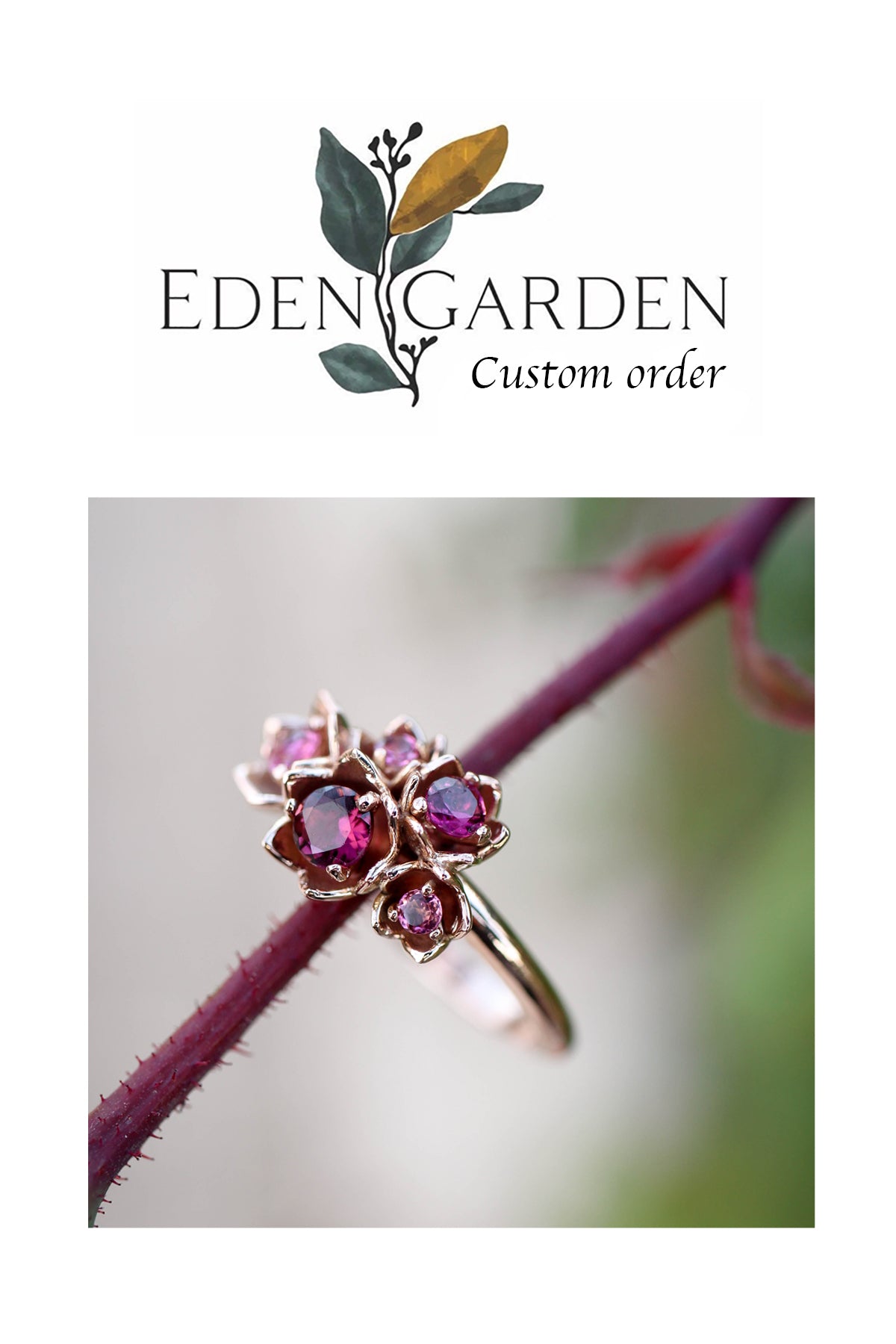 Custom order: Lily of the valley ring with amethysts and moonstones - Eden Garden Jewelry™