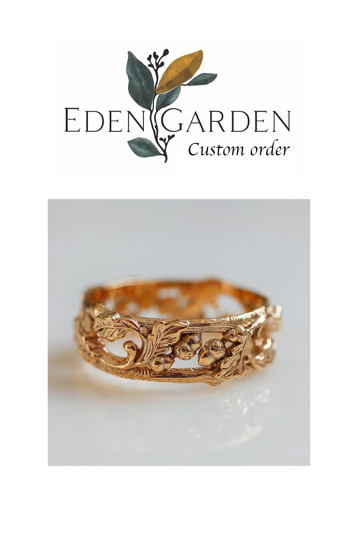 Custom order: Oak leaves and acorns ring plus 2 additional bands - Eden Garden Jewelry™