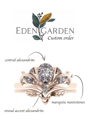 Custom order: Swanlake ring set with alexandrite and moonstones - Eden Garden Jewelry™
