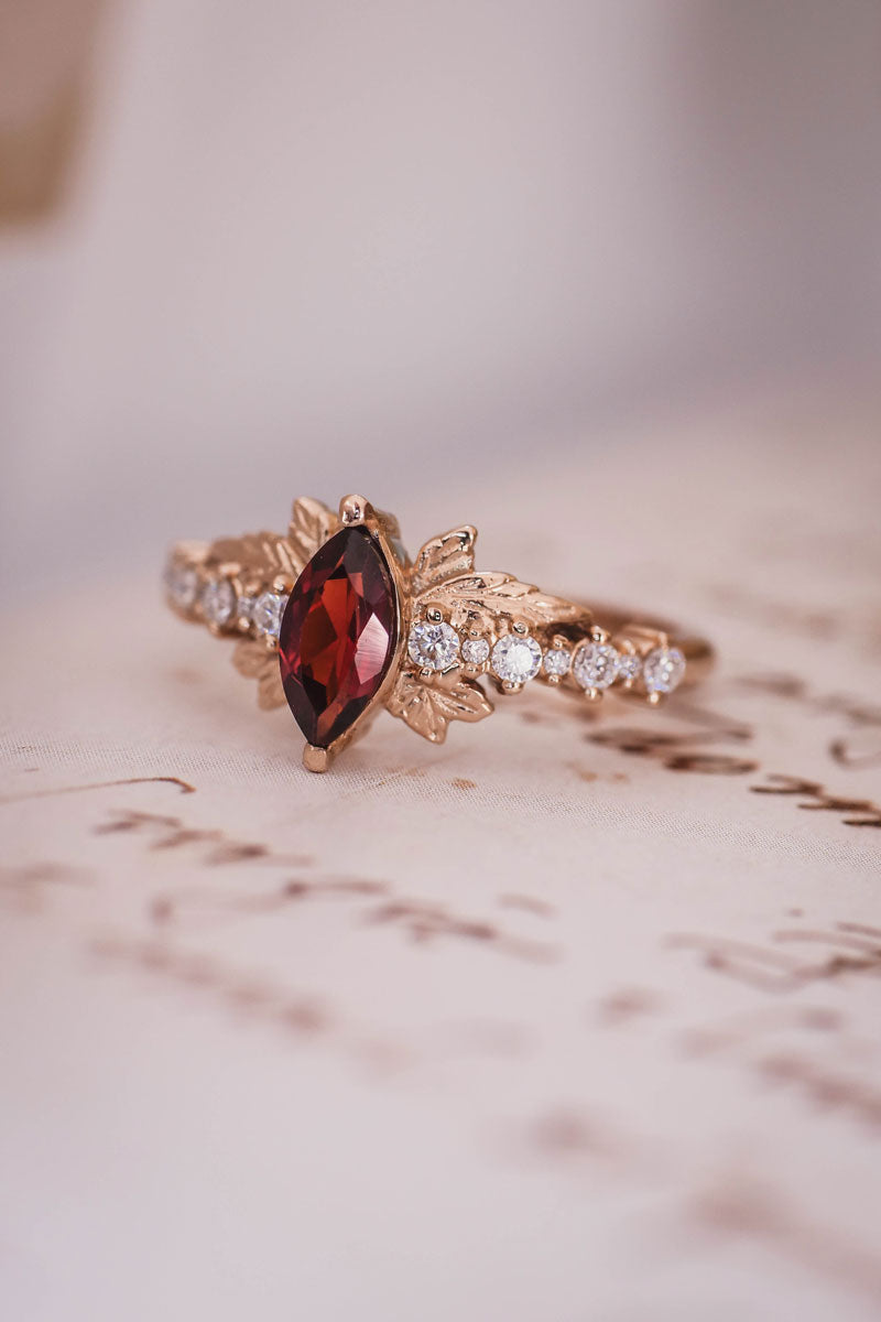 engagement-ring-with-garnet-unique ring for woman
