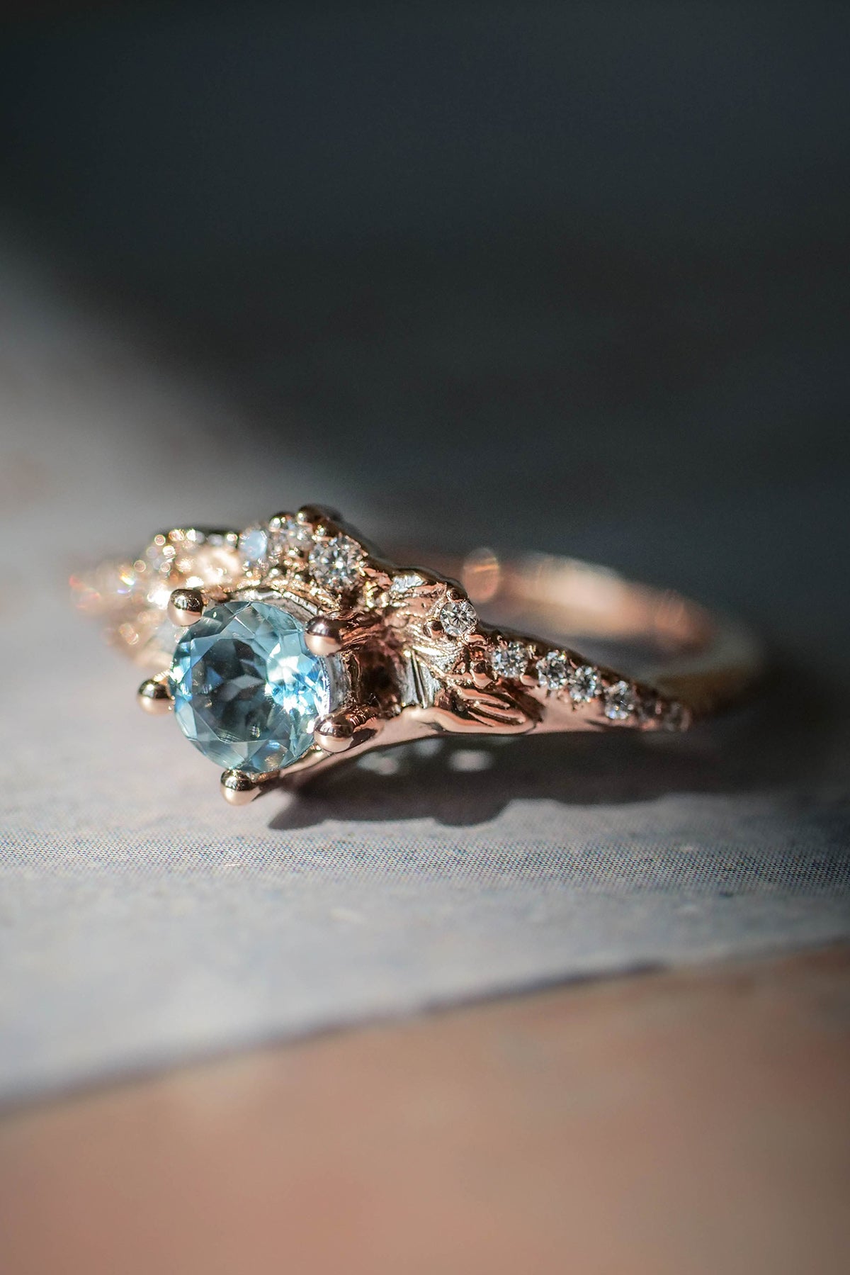 Aquamarine and diamonds engagement ring / Amelia - Eden Garden Jewelry™