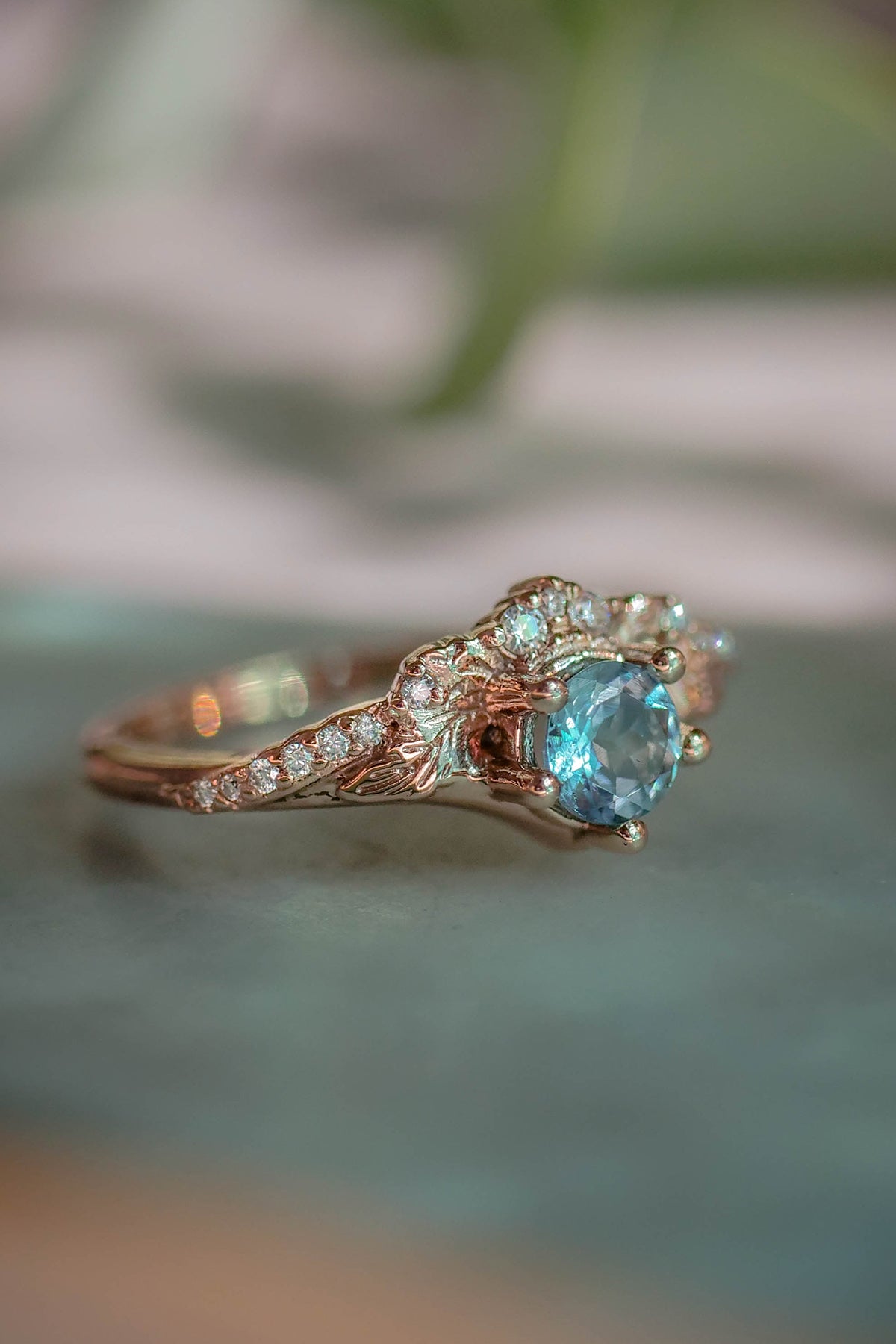 Aquamarine and diamonds engagement ring / Amelia - Eden Garden Jewelry™