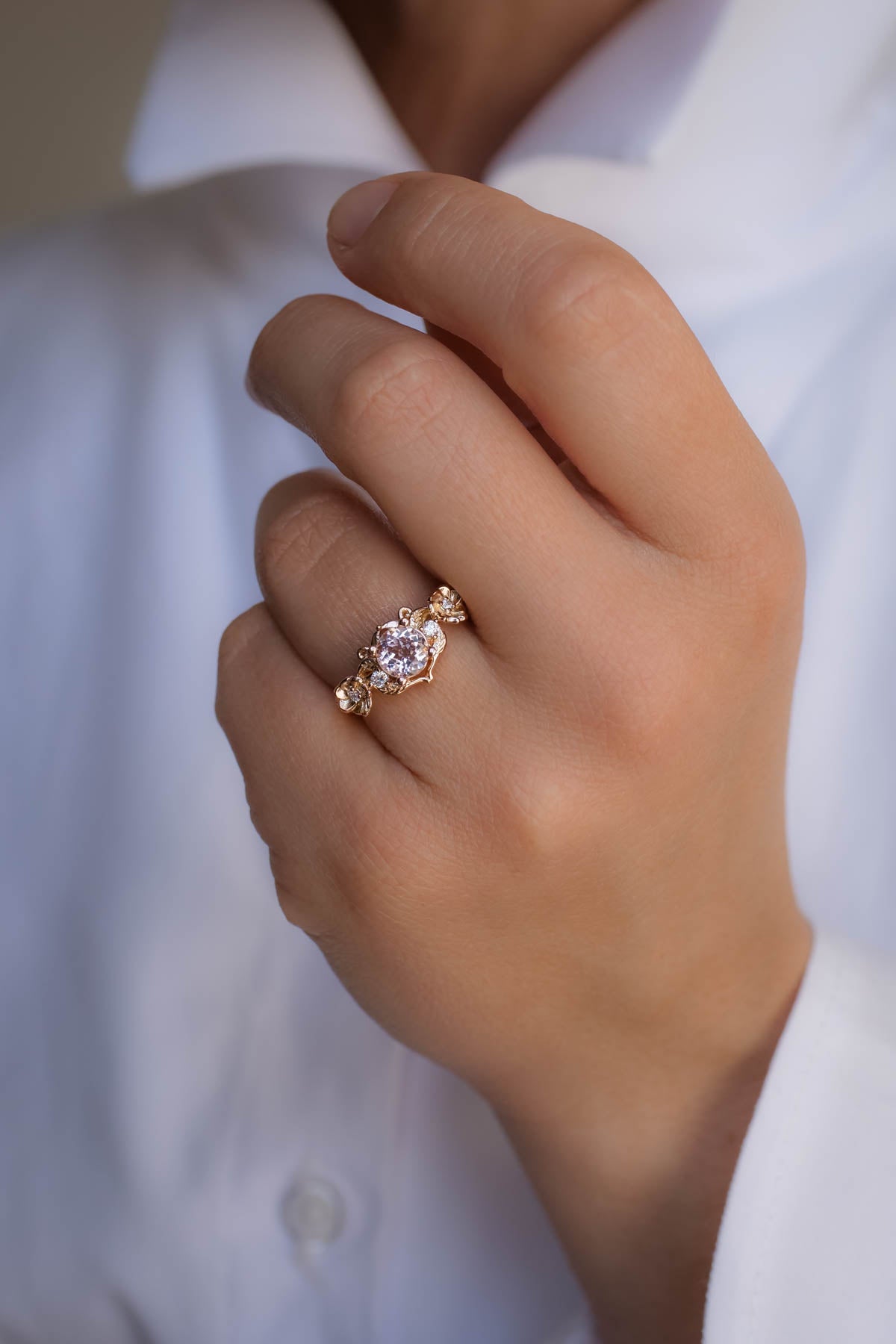Carly - 14k Rose Gold 1.70 Carat Oval Halo Morganite & Natural Diamond  Engagement Ring @ $2125 | Gabriel & Co.