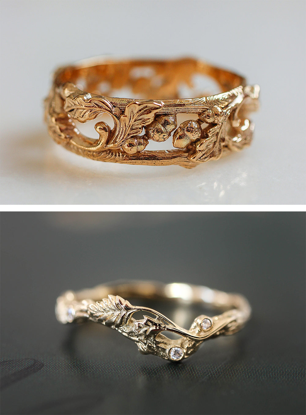 Wedding band set with oak ring for him and branch ring for her | Eden ...