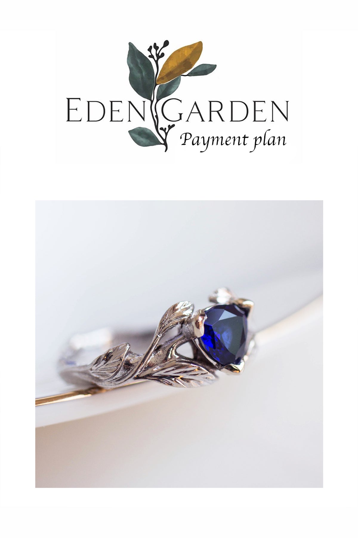 3 months payment plan: trillion cut sapphire ring / Clematis - Eden Garden Jewelry™