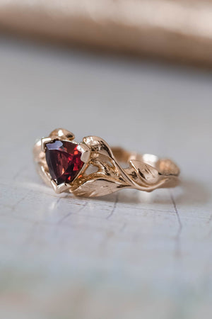 Nature themed engagement ring set with garnet and diamond / Clematis - Eden Garden Jewelry™