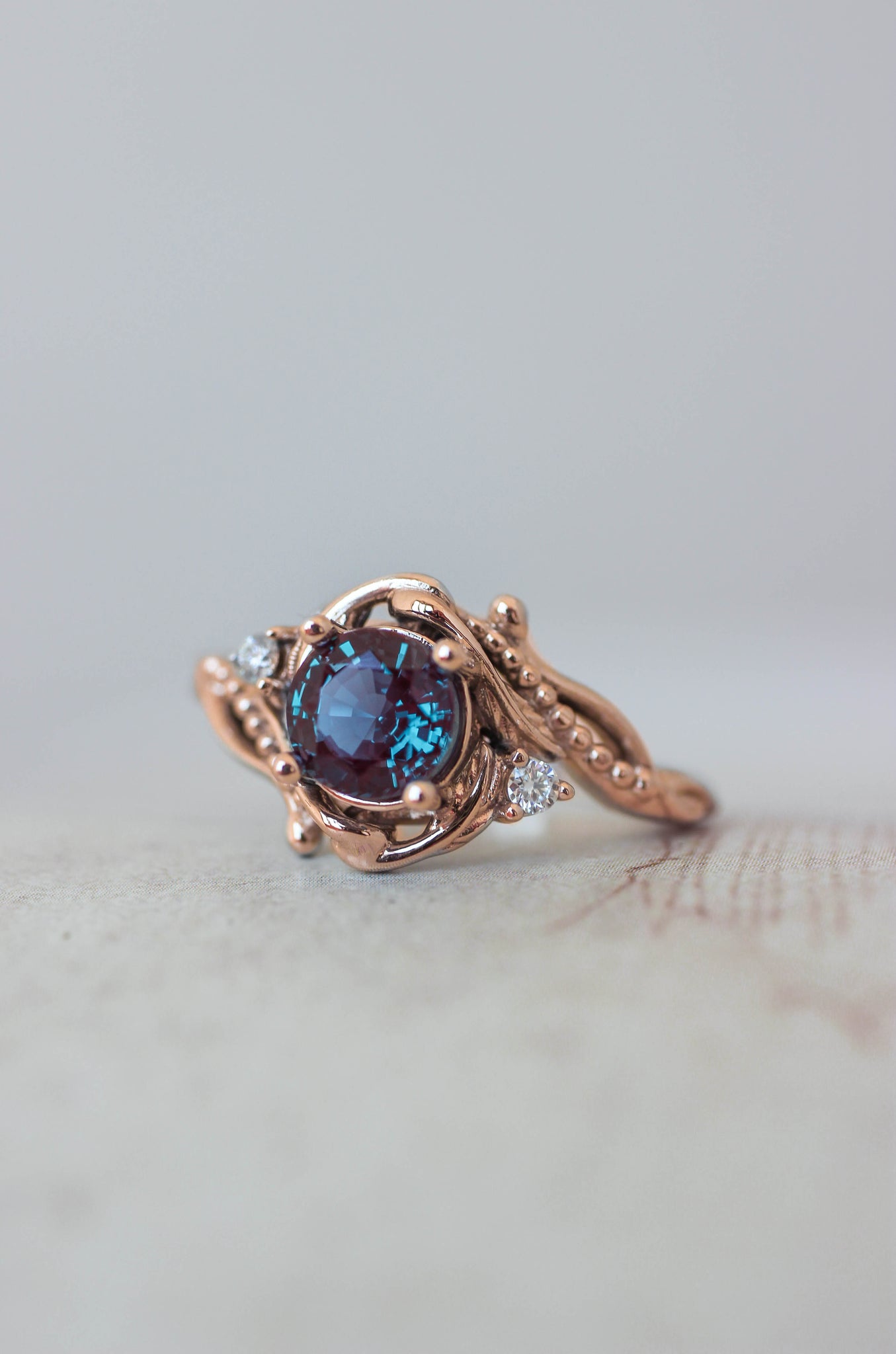 Alexandrite engagement ring with diamonds / Undina - Eden Garden Jewelry™
