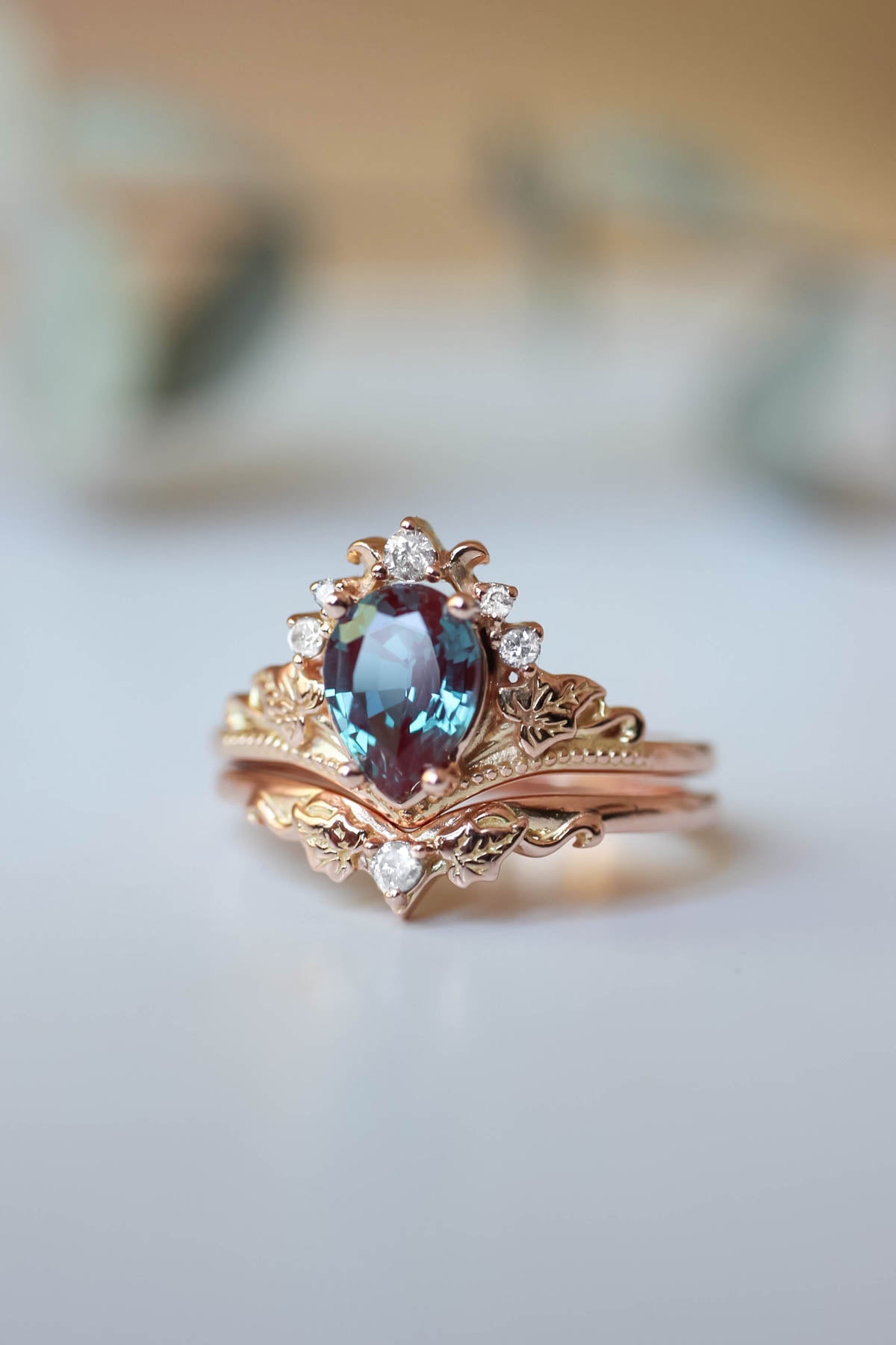 3 months payment plan: Alexandrite engagement ring set / Ariadne - Eden Garden Jewelry™