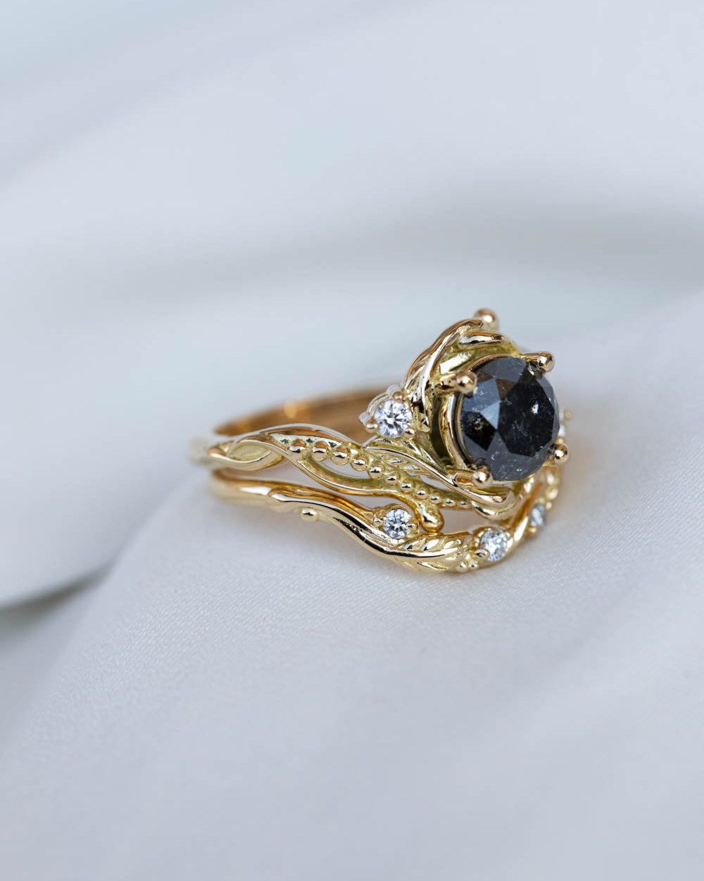 1 carat salt and pepper diamond engagement ring, nature inspired proposal ring with diamonds  / Undina - Eden Garden Jewelry™