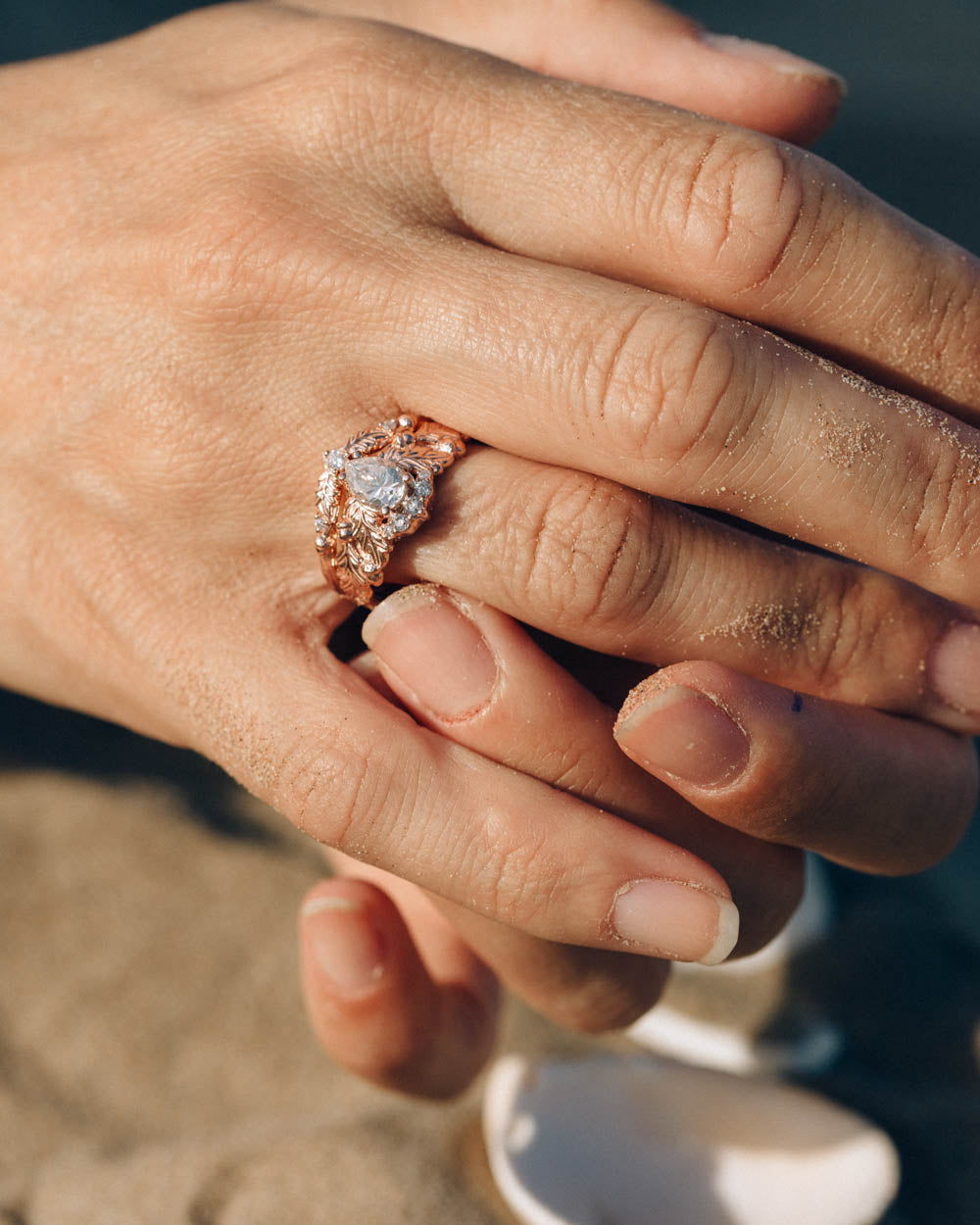 Oak leaves bridal ring set ring with pear moissanite, diamond engagement and wedding rings / Royal Oak - Eden Garden Jewelry™