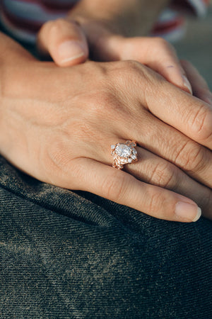 1.1 carat lab grown diamond bridal ring set, nature inspired engagement ring set / Sophie - Eden Garden Jewelry™
