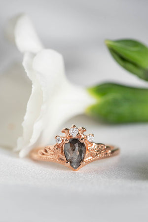 Salt and pepper diamond bridal ring set, nature inspired rose gold engagement and wedding rings / Ariadne - Eden Garden Jewelry™