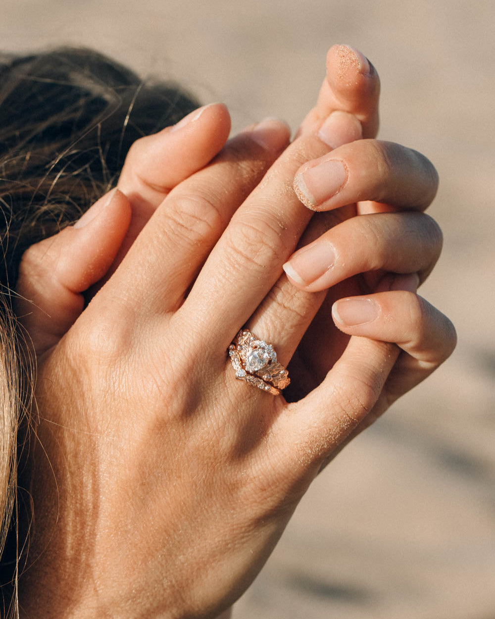 Oak tree leaves moissanite and diamond crown engagement ring / Royal Oak - Eden Garden Jewelry™